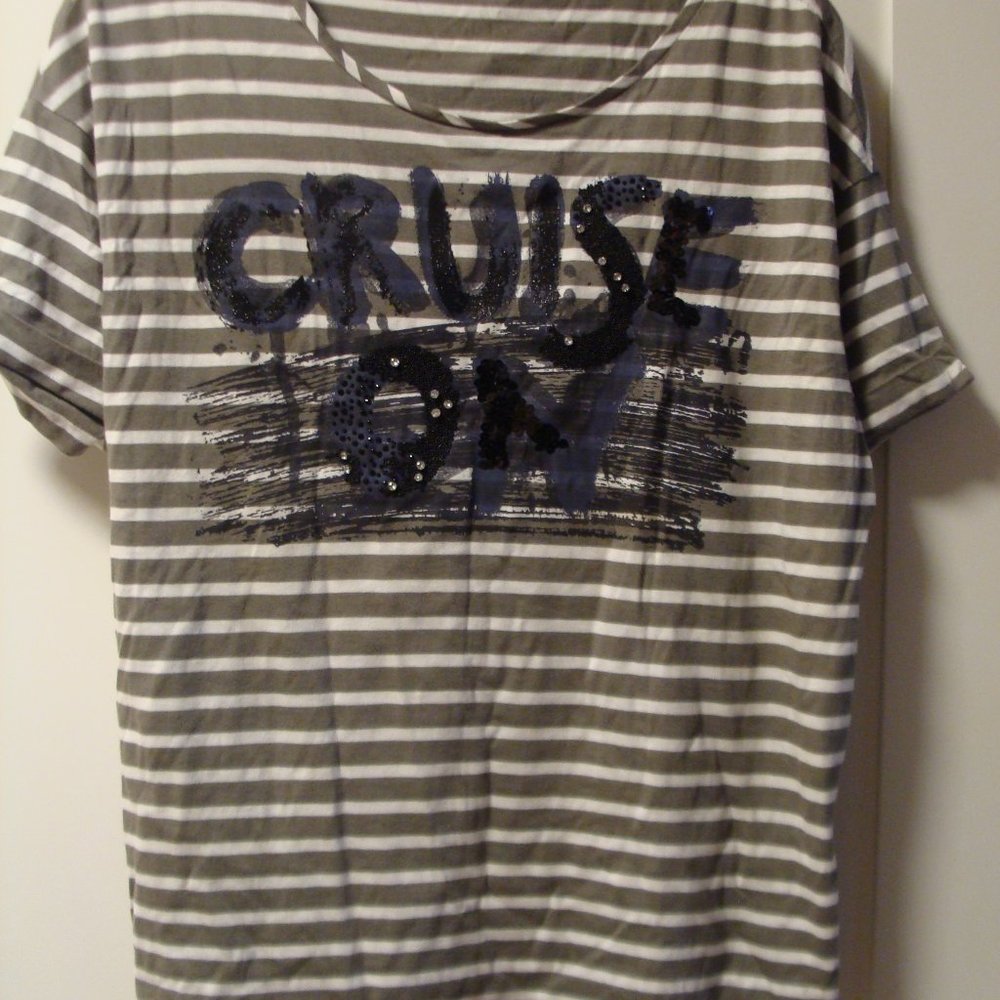 NWOT Monari Women's Top, Size M (10 ) , Grey White Striped